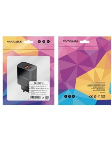 Cargador de Pared Nanocable 10.10.2012/ 1xUSB/ 1xUSB Tipo-C/ 30W/ Negro
