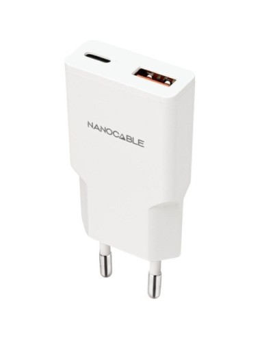 Cargador de Pared Nanocable 10.10.2025/ 1xUSB Tipo-C/ 1xUSB/ 25W/ Blanco