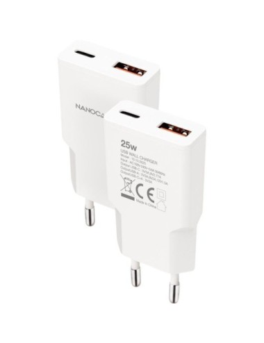 Cargador de Pared Nanocable 10.10.2025/ 1xUSB Tipo-C/ 1xUSB/ 25W/ Blanco
