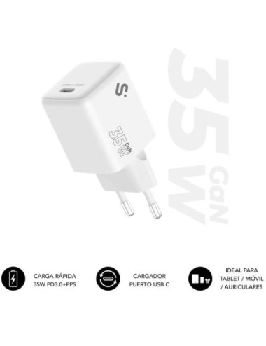 Cargador de Pared GaN Subblim 35W Charger USB C/ 1xUSB Tipo-C/ 35W
