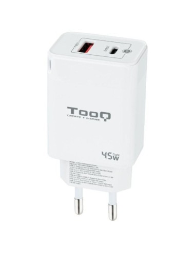 Cargador de Pared GaN TooQ TQWC-GANQCPD45WT/ 1xUSB Tipo-C/ 1xUSB/ 45W