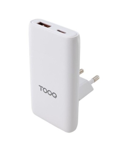 Cargador de Pared Universal GaN para Viaje TooQ TQWC-GANSL65W1A1C/ 1xUSB Tipo-C/ 1xUSB/ 65W