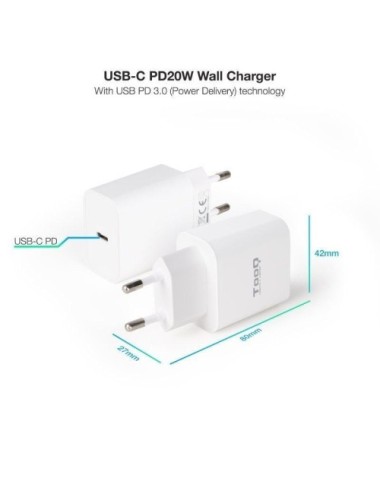 Cargador de Pared TooQ TQWC-PDUSBC20W/ 1xUSB Tipo-C/ 20W