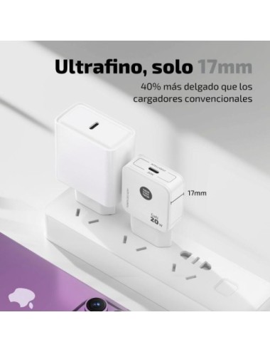 Cargador de Pared GaN Tech One Tech GaN TEC2220/ 1xUSB Tipo-C/ 20W/ Blanco