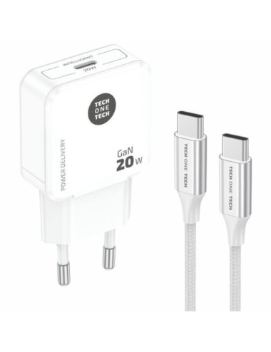 Cargador de Pared Tech One Tech TEC2221/ 1xUSB Tipo-C + Cable USB Tipo-C/ 20W/ Blanco