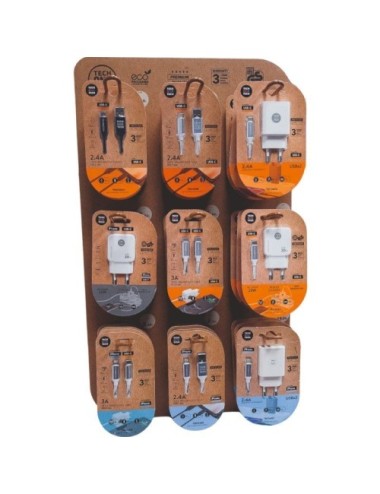 Expositor de Cargadores GaN y Cables Tech One Tech EKO 400903/ 9 ganchos/ Incluye 27 Productos