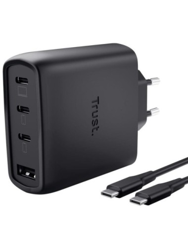 Cargador de Pared GaN Trust Maxo 65W 26067/ 3xUSB Tipo-C/ 1xUSB/ Incluye Cable USB Tipo-C/ 65W