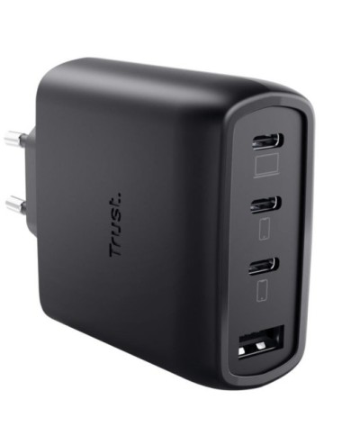 Cargador de Pared GaN Trust Maxo 65W 26067/ 3xUSB Tipo-C/ 1xUSB/ Incluye Cable USB Tipo-C/ 65W