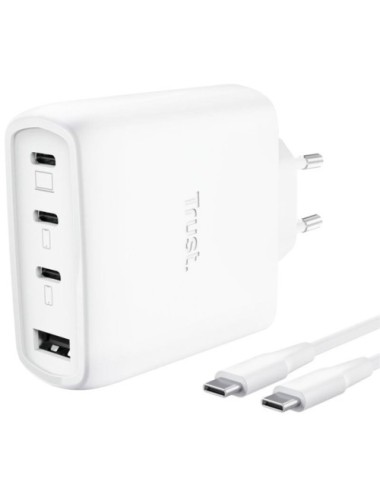 Cargador de Pared GaN Trust Maxo 65W 26068/ 3xUSB Tipo-C/ 1xUSB/ Incluye Cable USB Tipo-C/ 65W