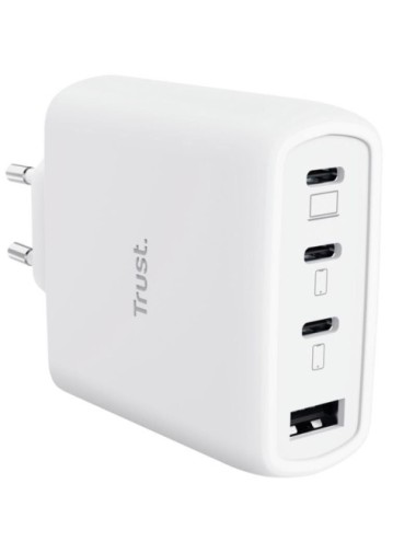 Cargador de Pared GaN Trust Maxo 65W 26068/ 3xUSB Tipo-C/ 1xUSB/ Incluye Cable USB Tipo-C/ 65W