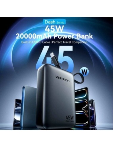 Powerbank 20000mAh Vention FHGH0/ 45W/ Gris/ Incluye Cable USB Tipo-C