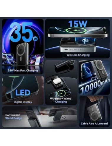Powerbank 10000mAh Vention FKHH0/ 35W/ Wireless/ Gris/ Incluye Cable USB Tipo-C