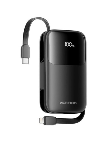 Powerbank 10000mAh Vention I11BA/ 22.5W/ Negra/ Incluye Cable USB Tipo-C y Lightning