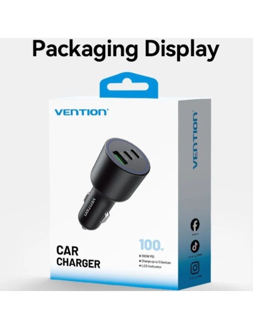 Cargador de Coche Vention FFQB0/ 2xUSB-Tipo C/ 1xUSB/ 100W