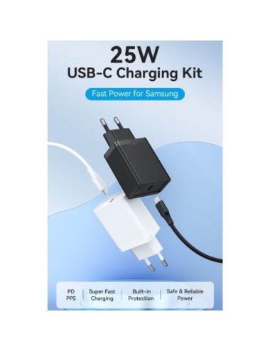 Cargador de Pared Vention FAHWF-EU/ 1xUSB Tipo-C + 2x Cable USB Tipo-C/ 25W