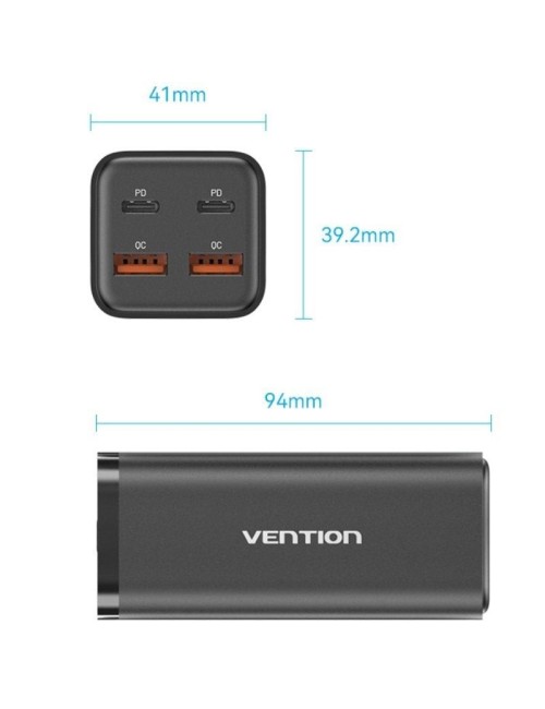 Cargador de Pared Vention FBSBG-EU/ 2xUSB Tipo-C + Cable USB Tipo-C/ 2xUSB/ 100W