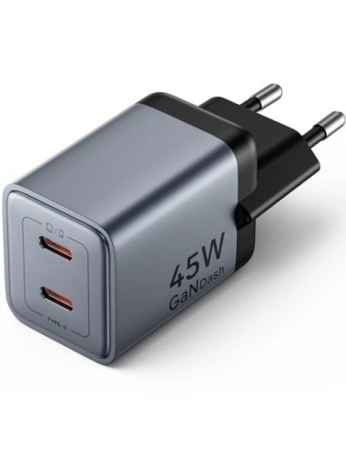 Cargador de Pared GaN Vention FCDH0-EU/ 2xUSB Tipo-C/ 45W
