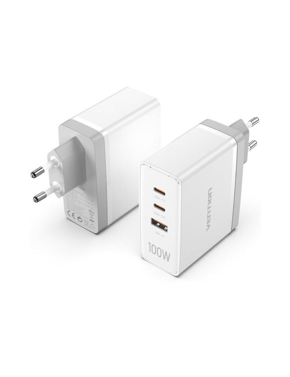 Cargador de Pared GaN Vention FEGW0-EU/ 2xUSB Tipo-C/ 1xUSB/ 100W