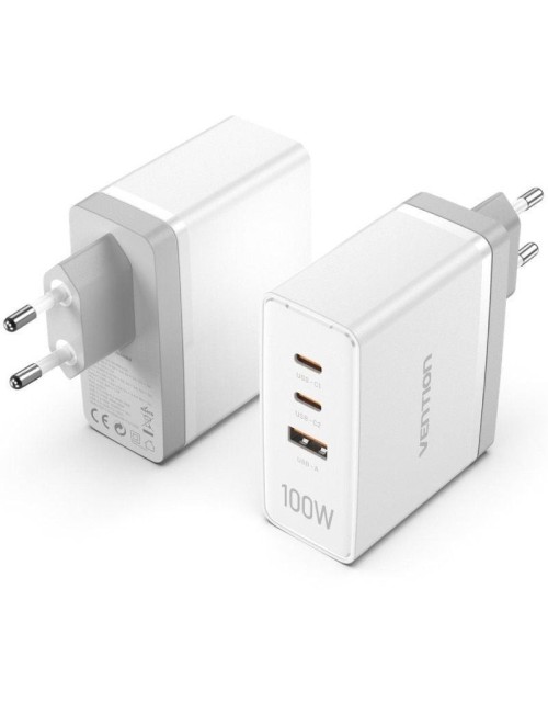 Cargador de Pared GaN Vention FEGW0-EU/ 2xUSB Tipo-C/ 1xUSB/ 100W