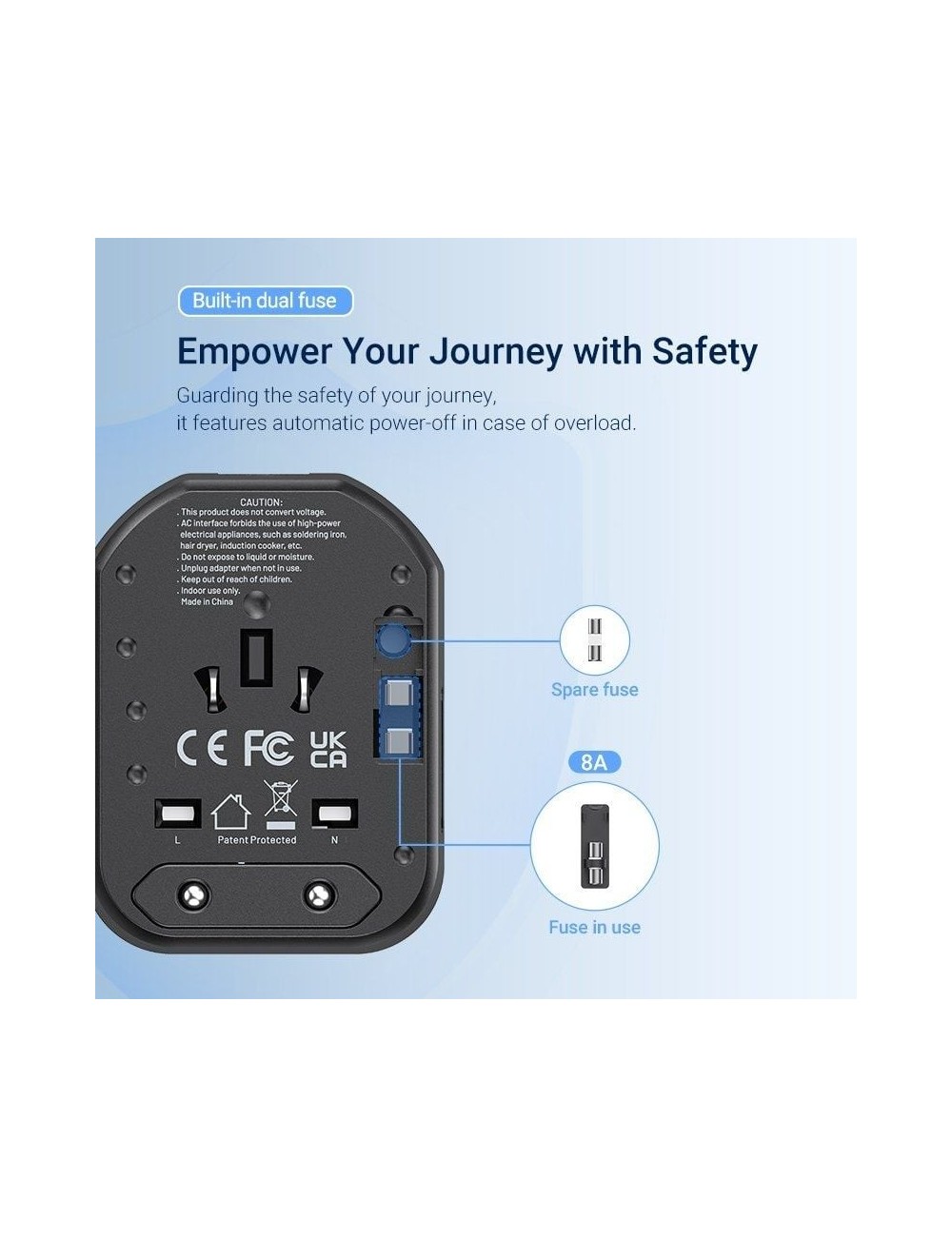 Cargador de Pared Universal para Viaje Vention FJCB0/ Toma de Corriente Universal/ 1xUSB Tipo-C/ 2xUSB/ 20W