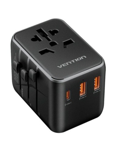 Cargador de Pared Universal Vention FJEB0/ Toma de Corriente Universal/ 1xUSB Tipo-C/ 2xUSB/ 65W