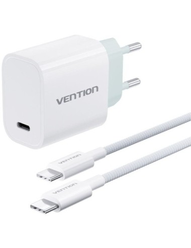 Cargador de Pared Vention G13W0-EU/ 1xUSB Tipo-C + Cable USB Tipo-C/ 1xUSB/ 30W