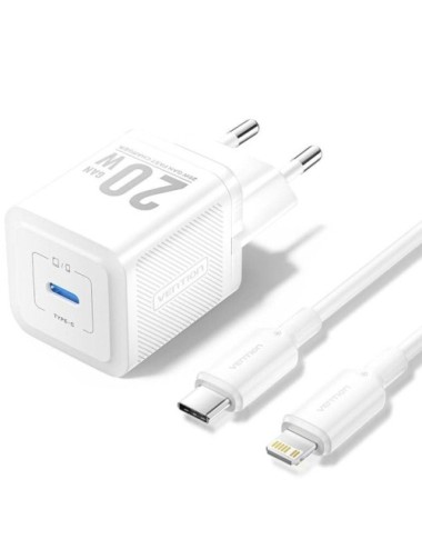 Cargador de Pared GaN Vention TZ-FEPW0-EU-02/ 1xUSB Tipo-C + Cable Lightning/ 20W