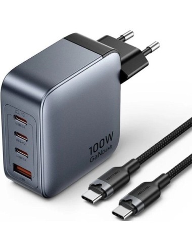 Cargador de Pared GaN Vention TZ-FETH0-EU/ 3xUSB Tipo-C/ 1xUSB/ 100W