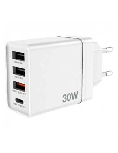 Cargador de Pared GaN Verbatim CHR-30EU2/ 1xUSB Tipo-C/ 3xUSB/ 30W