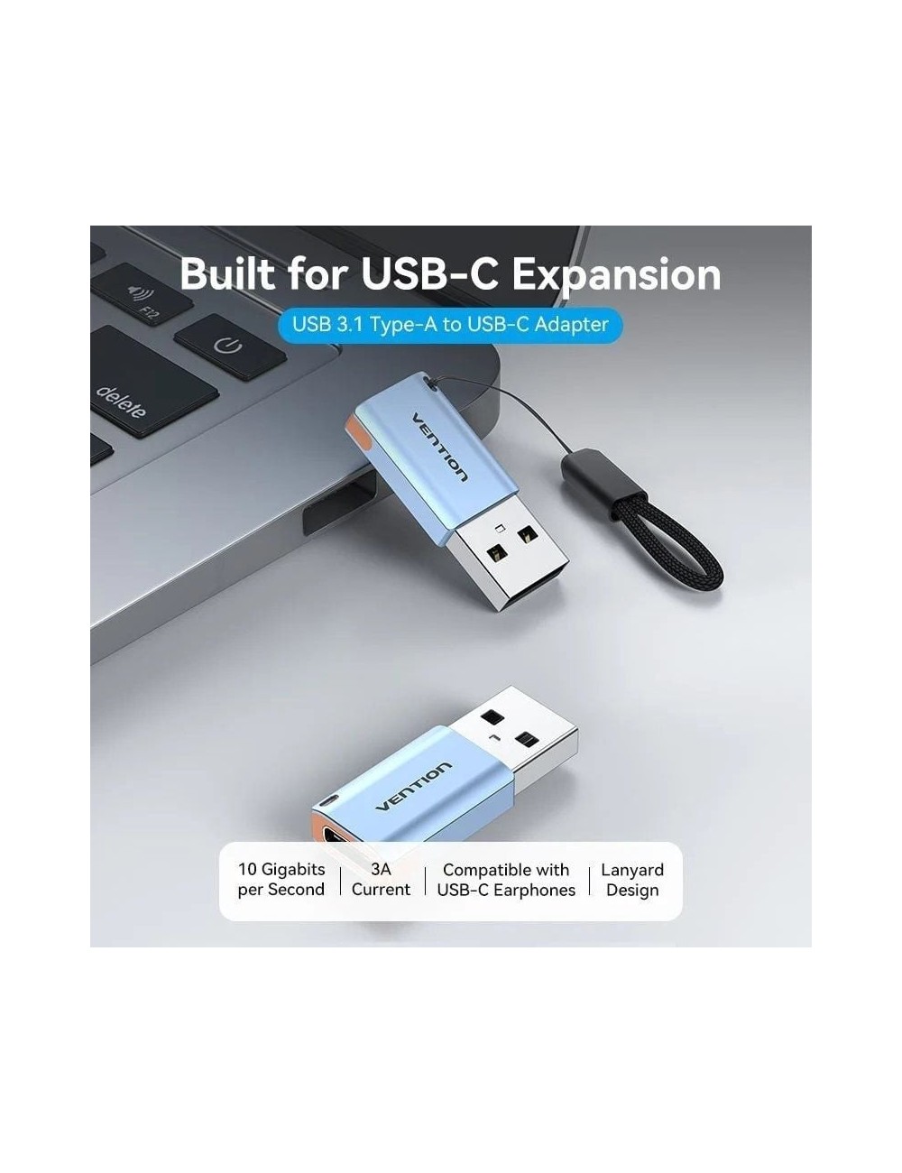 Adaptador USB 3.1 Vention CUAH0/ USB Tipo-C Hembra - USB Macho/ Azul