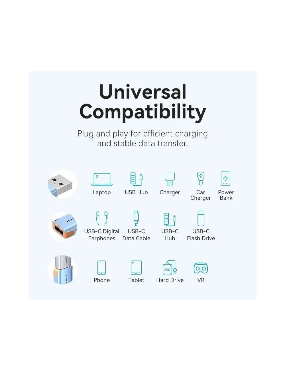 Adaptador USB 3.1 Vention CUAH0/ USB Tipo-C Hembra - USB Macho/ Azul