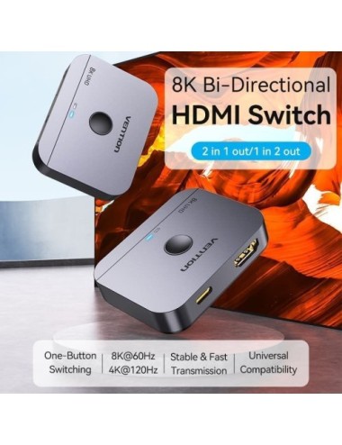 Switch Conmutador 8K HDMI 2.1 Bidireccional Vention AKPH0 HDMI Hembra/USB-C Hembra - 2x HDMI Hembra