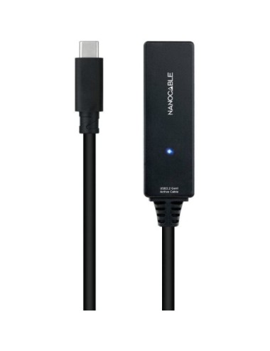 Cable Alargador USB Tipo-C 3.2 con Amplificador Nanocable 10.01.1311/ USB Tipo-C Macho - USB Tipo-C Hembra/ 5m/ Negro