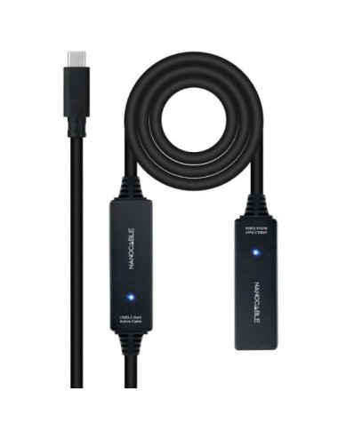 Cable Alargador USB Tipo-C 3.2 con Amplificador Nanocable 10.01.1312/ USB Tipo-C Macho - USB Tipo-C Hembra/ 10m/ Negro