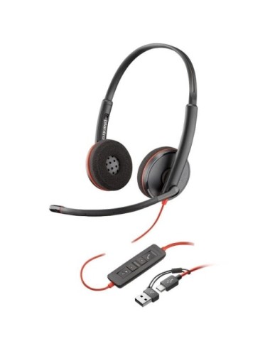 Auriculares Poly Blackwire 3220 + Adaptador USB-C/A/ con Micrófono/ USB Tipo-C/ Bulk/ Negros