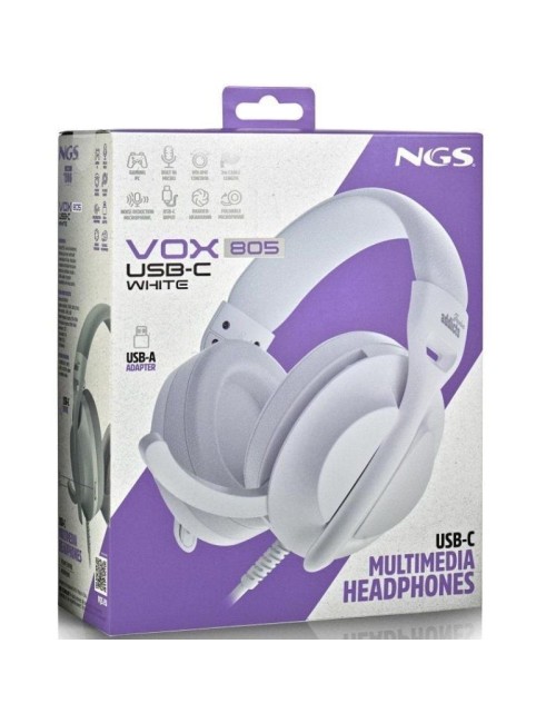 Auriculares NGS VOX805 USB-C/ con Micrófono/ USB Tipo-C/ Blancos