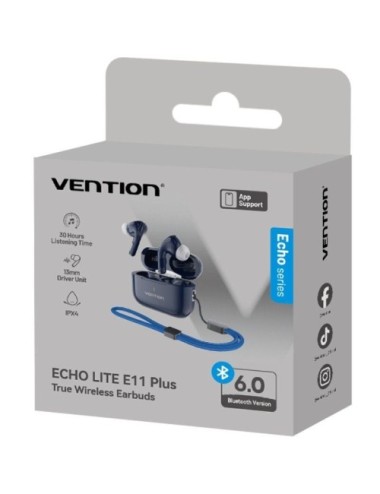 Auriculares Bluetooth Vention Echo Lite E11 Plus con estuche de carga/ Autonomía 6h/ Azules
