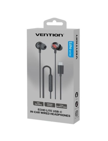 Auriculares Intrauditivos Vention Echo Lite USB-C In-Ear/ con Micrófono/ USB Tipo-C/ Negros