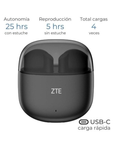 Auriculares Bluetooth ZTE Buds 2 con estuche de carga/ Autonomía 5h/ Negros