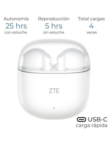 Auriculares Bluetooth ZTE Buds 2 con estuche de carga/ Autonomía 5h/ Blancos