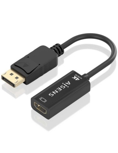 Conversor Aisens A125-0905/ DisplayPort Macho - HDMI Hembra/ 15cm/ Negro