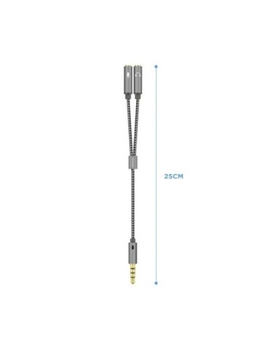Cable Estéreo Aisens A128-0415/ Jack 3.5 Macho - 2x Jack 3.5 Hembra/ 25cm/ Gris