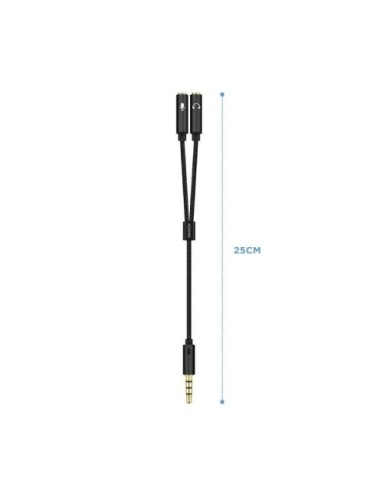 Cable Estéreo Aisens A128-0416/ Jack 3.5 Macho - 2x Jack 3.5 Hembra/ 25cm/ Negro