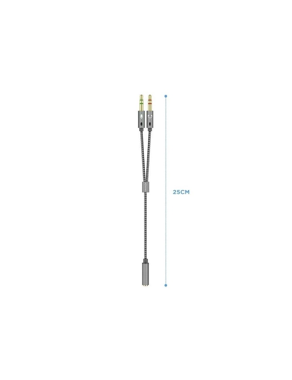 Cable Estéreo Aisens A128-0417/ Jack 3.5 Hembra - 2x Jack 3.5 Macho/ 25cm/ Gris