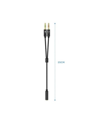 Cable Estéreo Aisens A128-0418/ Jack 3.5 Hembra - 2x Jack 3.5 Macho/ 25cm/ Negro