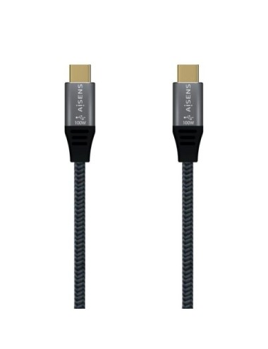 Cable USB 3.2 Tipo-C Aisens A107-0634 20GBPS 5A 100W/ USB Tipo-C Macho - USB Tipo-C Macho/ Hasta 100W/ 20Gbps/ 2m/ Gris