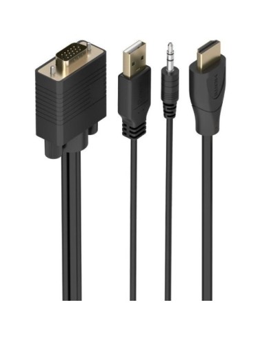 Cable Conversor Aisens A115-1008 SVGA Macho - USB Macho - Jack Macho/ HDMI Macho/ 1.5m/ Negro