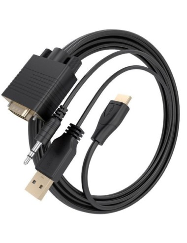 Cable Conversor Aisens A115-1008 SVGA Macho - USB Macho - Jack Macho/ HDMI Macho/ 1.5m/ Negro