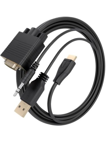 Cable Conversor Aisens A122-1014 SVGA Macho - USB Macho - Jack Macho/ HDMI Macho/ 1.5m/ Negro