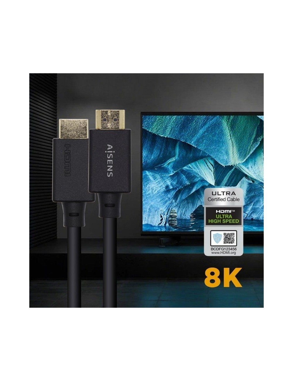 Cable HDMI 2.1 8K Aisens A150-0420/ HDMI Macho - HDMI Macho/ 50cm/ Certificado/ Negro